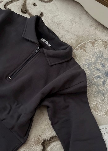 Fermuarlı Gri Kadın Sweatshirt - Görsel 4