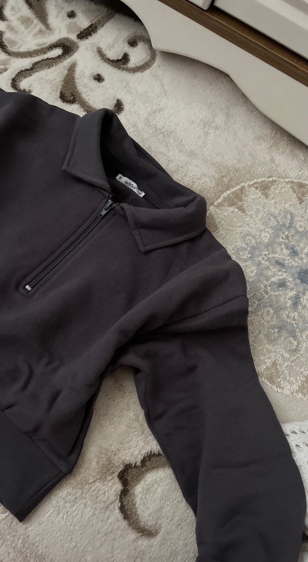 Fermuarlı Gri Kadın Sweatshirt - Görsel 4