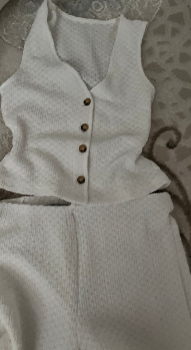 Düğmeli Keten Bohem Kadın Takım - Görsel 2