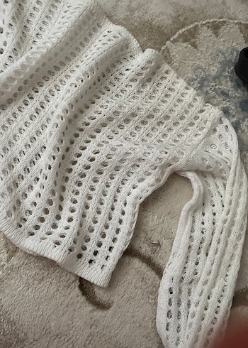 Bohem Beyaz Örgü Kadın Kazak - Görsel 3