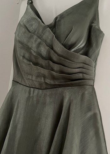 Drapeli V Yakalı Midi Abiye Elbise - Görsel 5