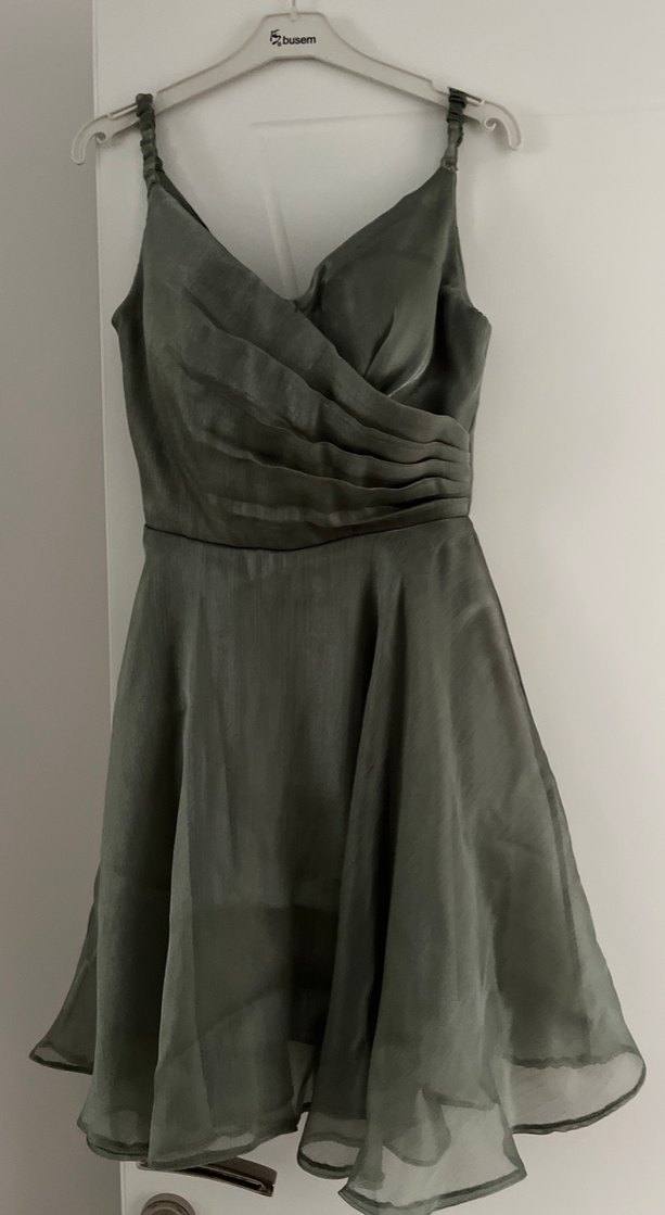 Drapeli V Yakalı Midi Abiye Elbise - Görsel 4