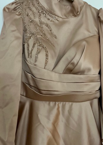 Bej Drapeli Uzun Abiye Elbise - Görsel 11