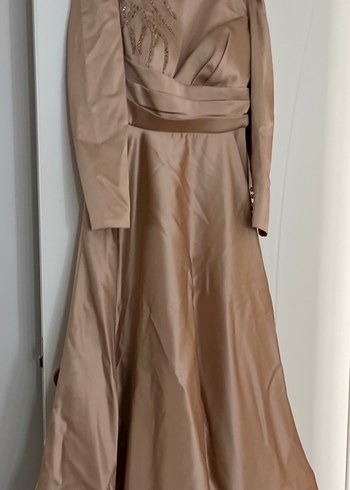 Bej Drapeli Uzun Abiye Elbise - Görsel 8