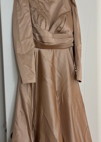 Bej Drapeli Uzun Abiye Elbise - Görsel 7