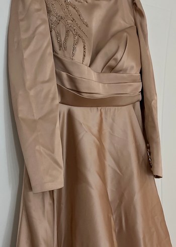 Bej Drapeli Uzun Abiye Elbise - Görsel 6