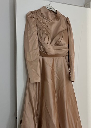 Bej Drapeli Uzun Abiye Elbise - Görsel 9