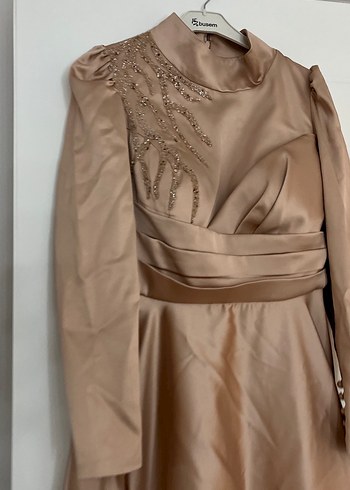 Bej Drapeli Uzun Abiye Elbise - Görsel 10