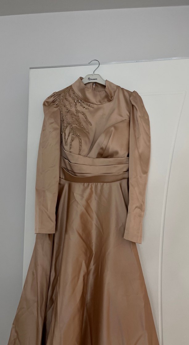 Bej Drapeli Uzun Abiye Elbise - Görsel 2