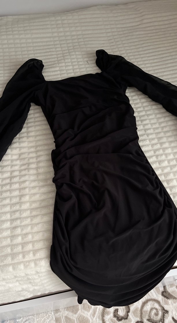 Uzun Kollu Siyah Gotik Elbise - Görsel 4