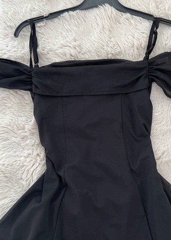 Siyah Drapeli Straplez Midi Elbise - Görsel 6