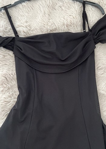 Siyah Drapeli Straplez Midi Elbise - Görsel 5