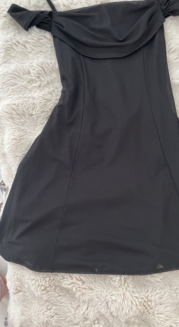 Siyah Drapeli Straplez Midi Elbise - Görsel 3