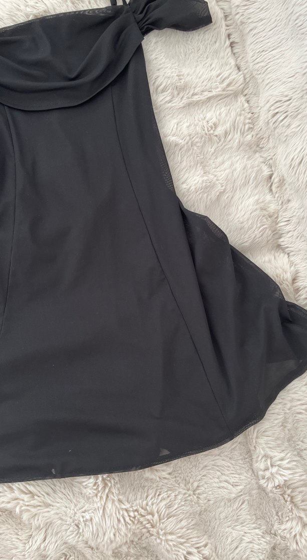 Siyah Drapeli Straplez Midi Elbise - Görsel 4