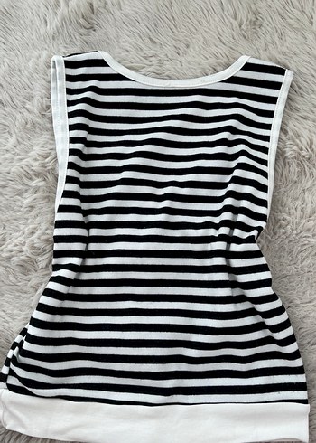 Pamuklu Siyah Beyaz Çizgili Kadın Atlet - Görsel 3