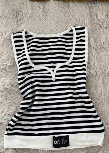 Pamuklu Siyah Beyaz Çizgili Kadın Atlet - Görsel 2