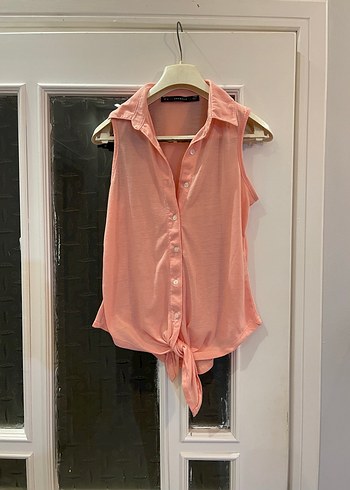 American Retro Seftali Pembe Kolsuz Baglamali Gomlek