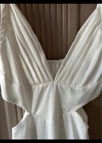 Beyaz V Yakalı Uzun Strappy Elbise nikah düğün elbisesi - Görsel 2