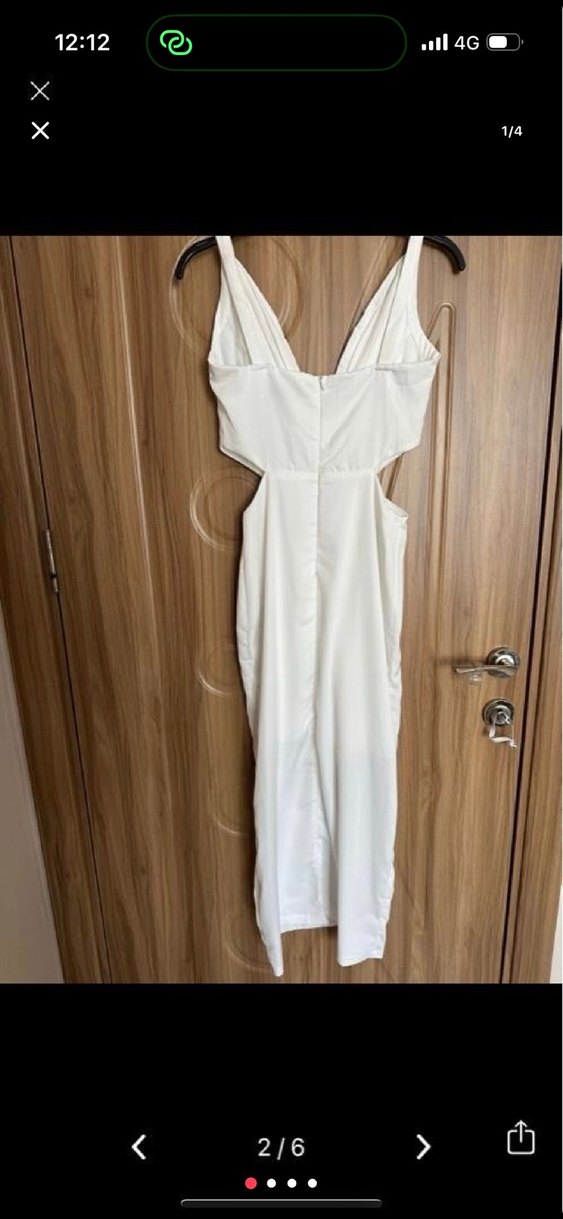 Beyaz V Yakalı Uzun Strappy Elbise nikah düğün elbisesi - Görsel 3