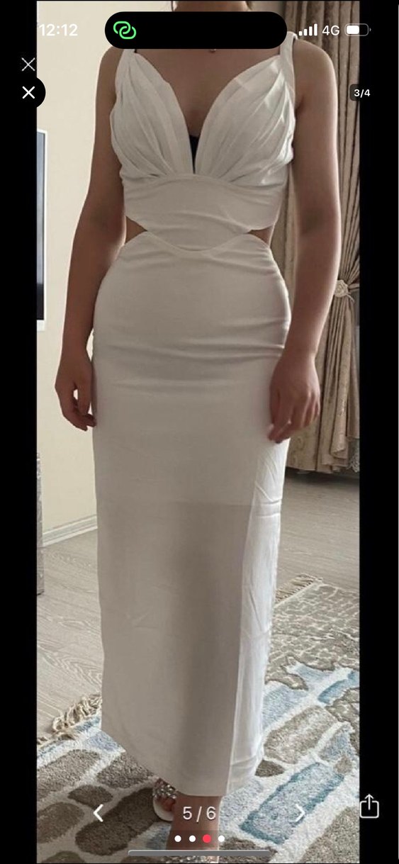 Beyaz V Yakalı Uzun Strappy Elbise nikah düğün elbisesi - Görsel 4