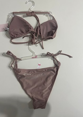 Bej Mini Bikini Takım, İnce Askılı, Sade - Görsel 3