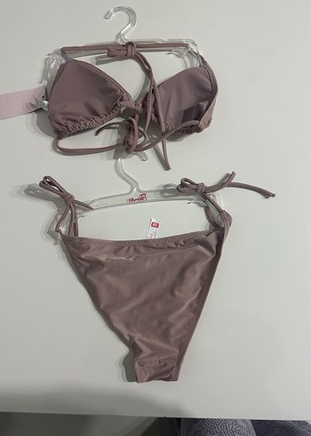 Bej Mini Bikini Takım, İnce Askılı, Sade - Görsel 4