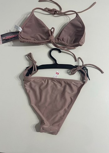 Bej Mini Bikini Takım, İnce Askılı, Sade - Görsel 5