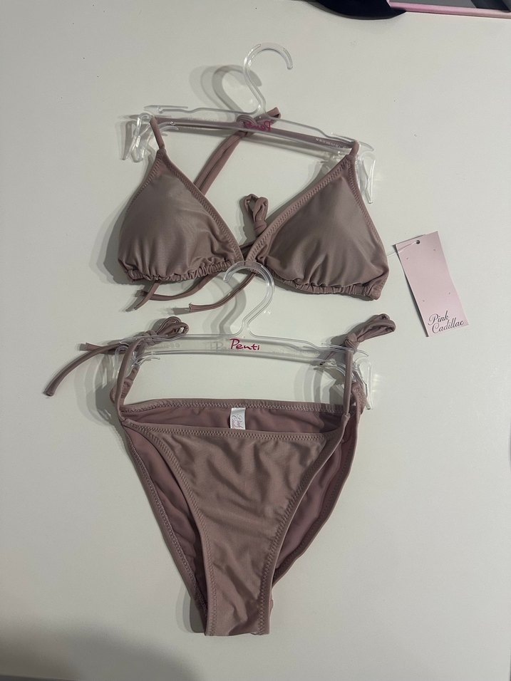 Bej Mini Bikini Takım, İnce Askılı, Sade - Görsel 2