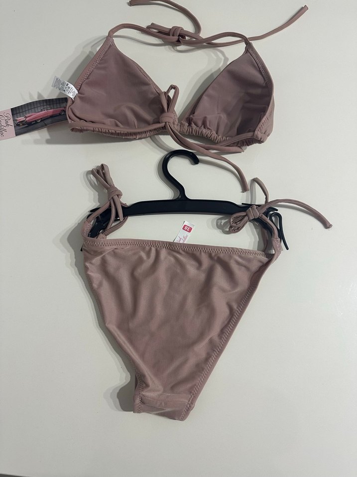 Bej Mini Bikini Takım, İnce Askılı, Sade - Görsel 5