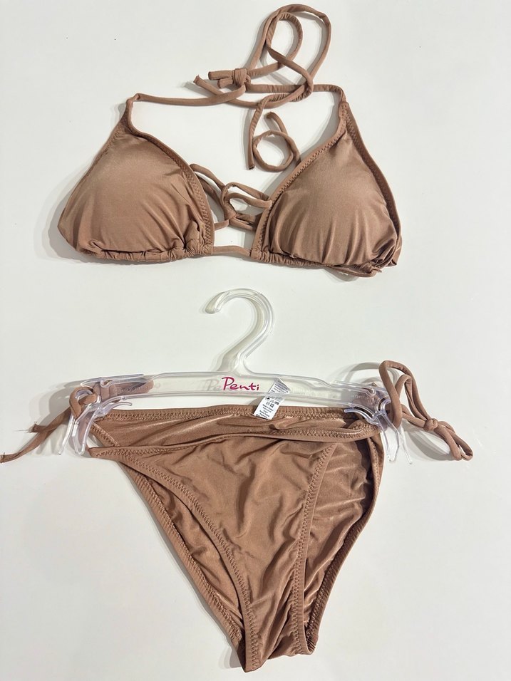 Bej Strappy Mini Bikini - Görsel 4