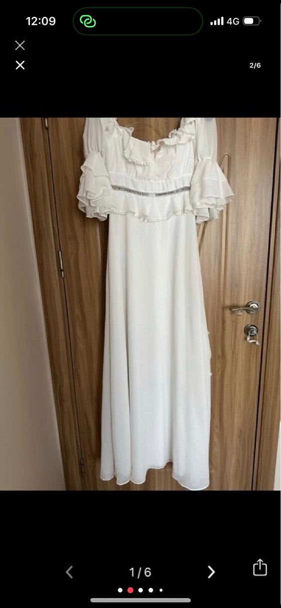 Fırfırlı Beyaz Uzun Bohem Elbise - Görsel 2