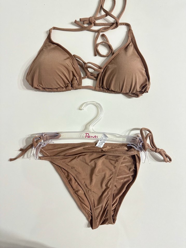 Bej Strappy Mini Bikini - Bohem Tarz - Görsel 3