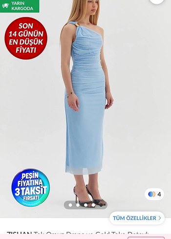 Mavi Drapeli Uzun Straplez Elbise - Görsel 5