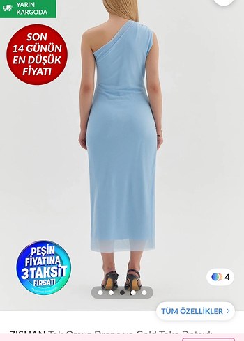 Mavi Drapeli Uzun Straplez Elbise - Görsel 3