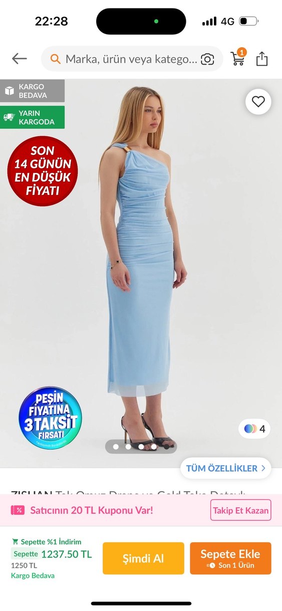 Mavi Drapeli Uzun Straplez Elbise - Görsel 5