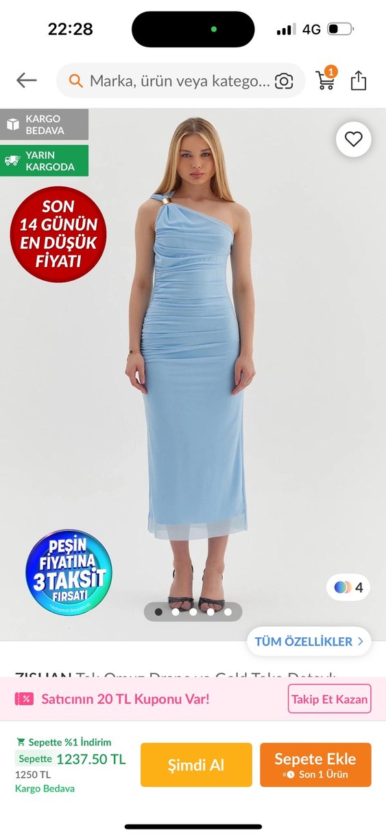 Mavi Drapeli Uzun Straplez Elbise - Görsel 2