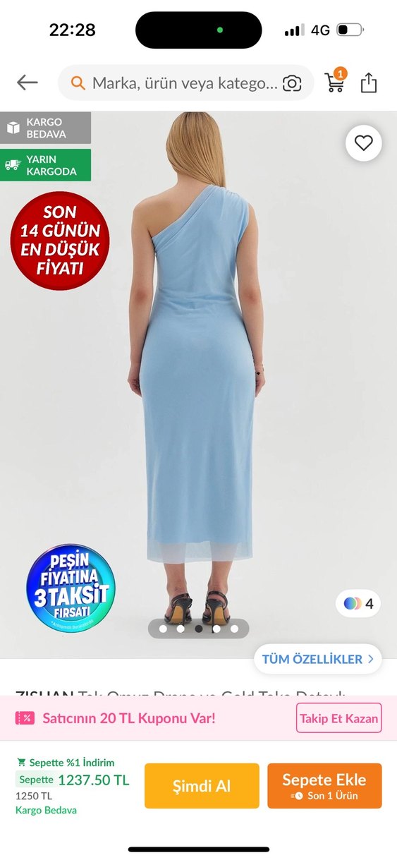 Mavi Drapeli Uzun Straplez Elbise - Görsel 3