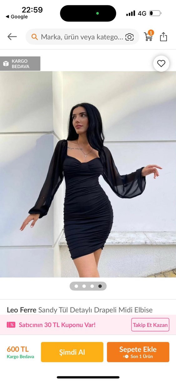 Leo Ferre Siyah Drapeli Mini Elbise - Görsel 2