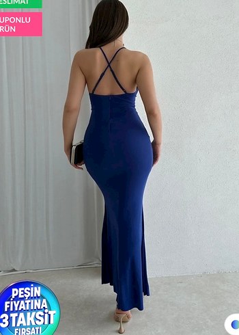 Mavi Drapeli Uzun Abiye Elbise - Görsel 3