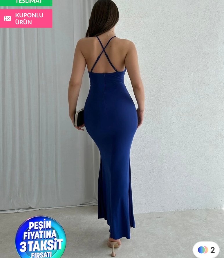 Mavi Drapeli Uzun Abiye Elbise - Görsel 3