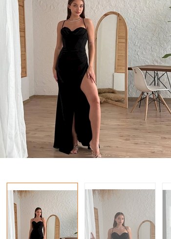 Siyah Straplez Uzun Drapeli Kadın Elbise - Görsel 5