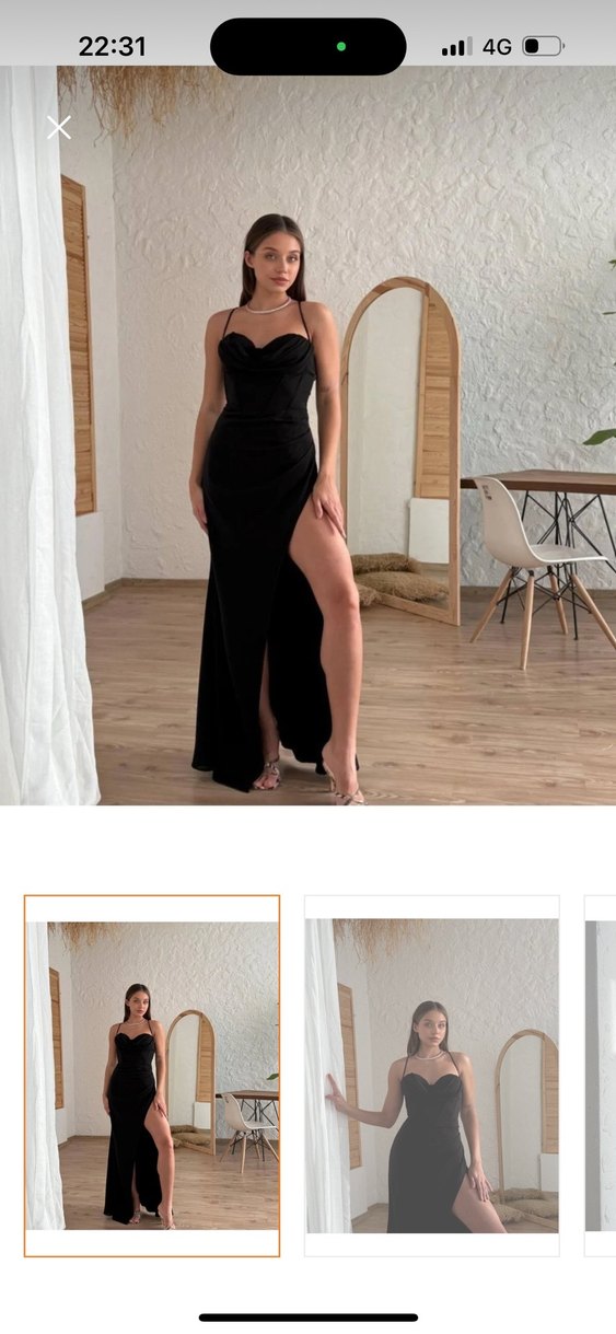 Siyah Straplez Uzun Drapeli Kadın Elbise - Görsel 5