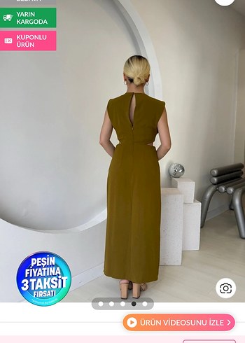 Kahverengi Saten Kuşaklı Uzun Elbise - Görsel 2