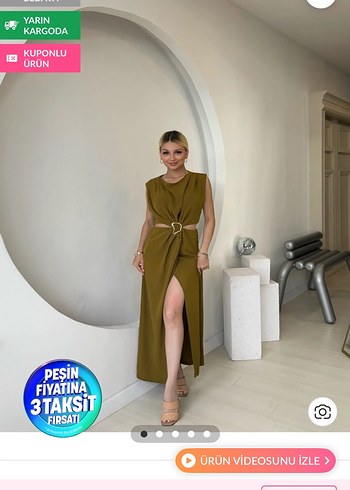 Kahverengi Saten Kuşaklı Uzun Elbise - Görsel 5