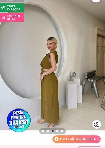 Kahverengi Saten Kuşaklı Uzun Elbise - Görsel 3