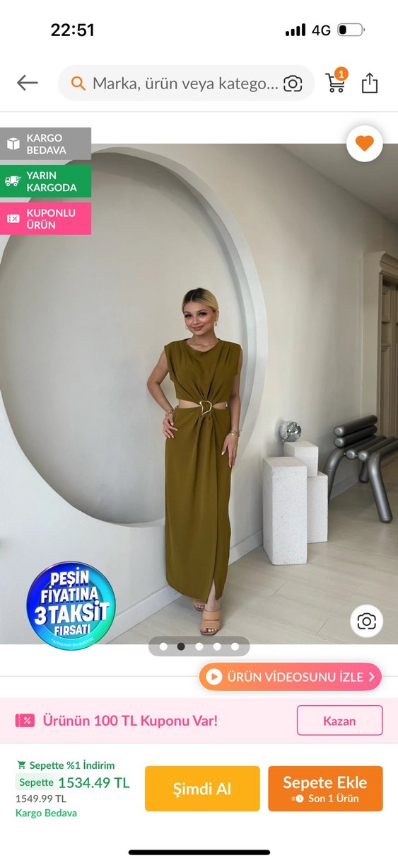 Kahverengi Saten Kuşaklı Uzun Elbise - Görsel 4