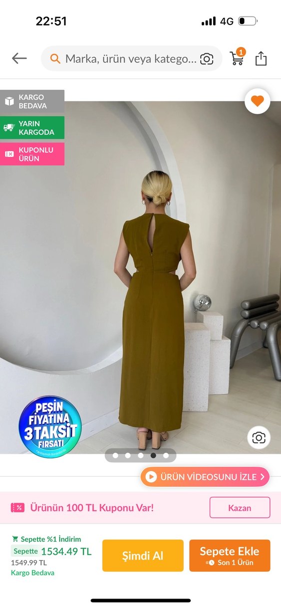 Kahverengi Saten Kuşaklı Uzun Elbise - Görsel 2