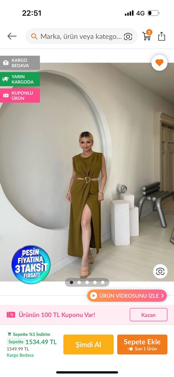 Kahverengi Saten Kuşaklı Uzun Elbise - Görsel 5