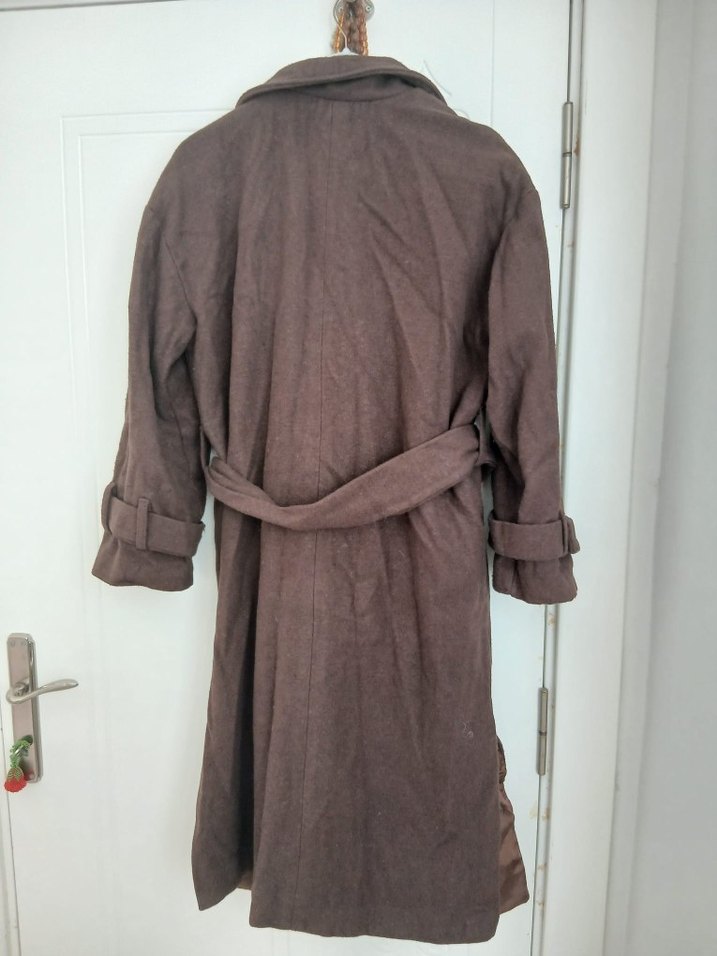 Düğmeli, Uzun Kahverengi Kadın Kaban - Görsel 2