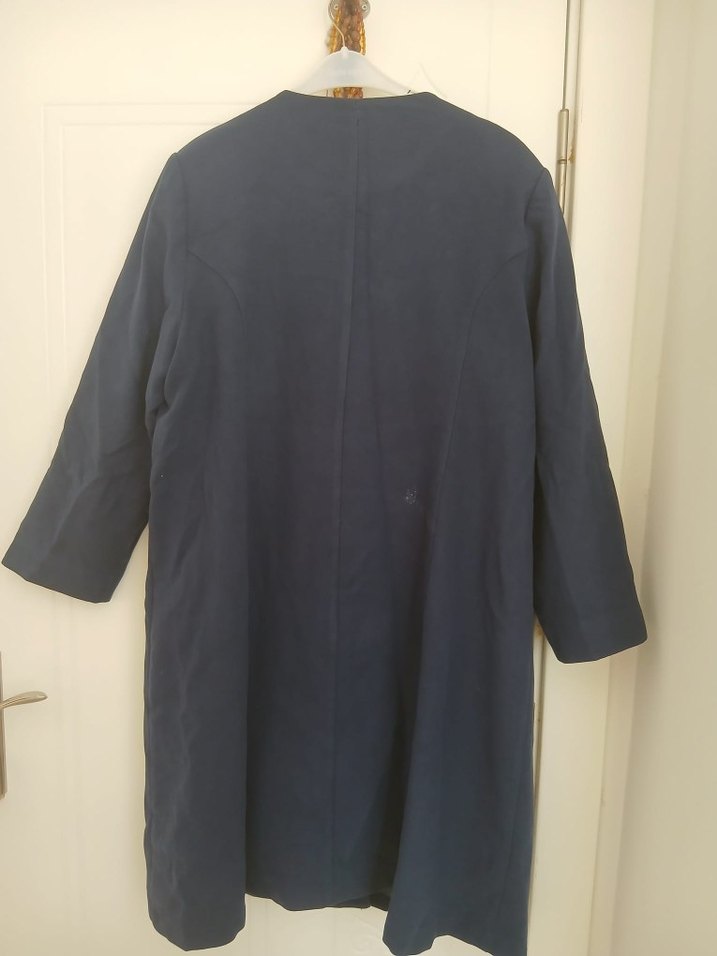 Düğmeli Lacivert Süet Midi Kadın Kaban - Görsel 2